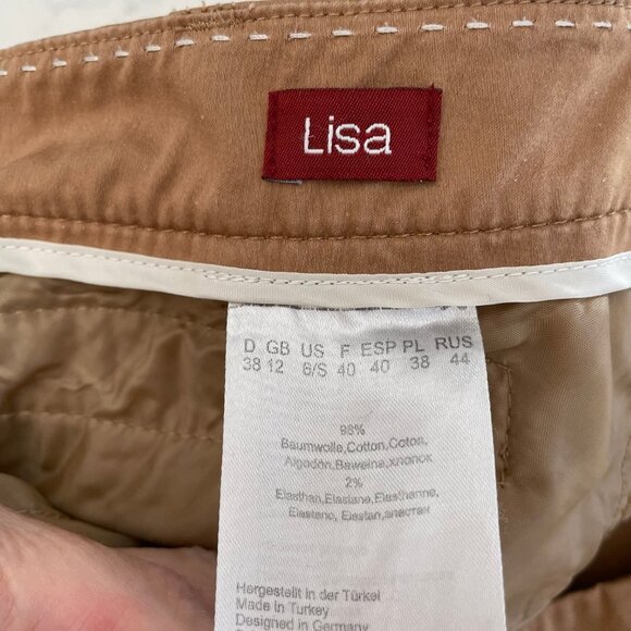 Olsen Europe Lisa Casual Mid Rise Cotton Cuffed Pants Carmel Tan Sz 6 - Picture 7 of 9